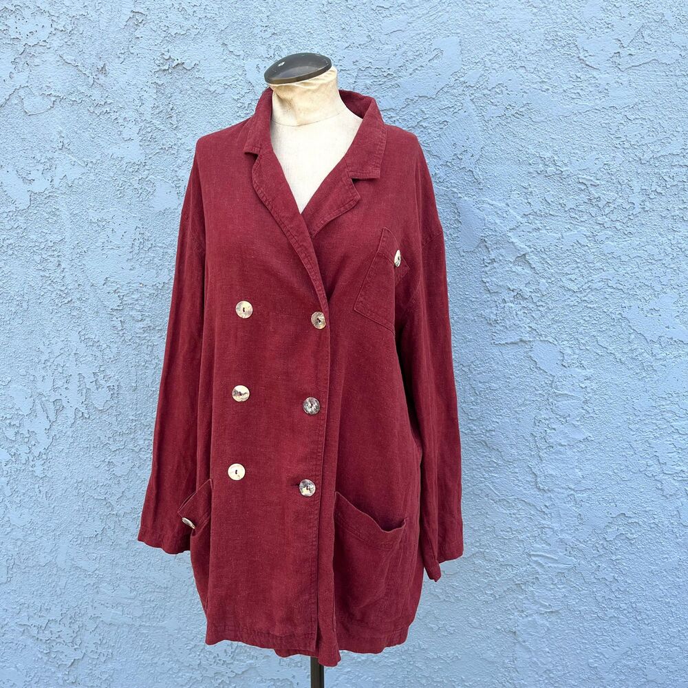 90s Flax Blazer Lagenlook Jacket Size XL Natural Fibers